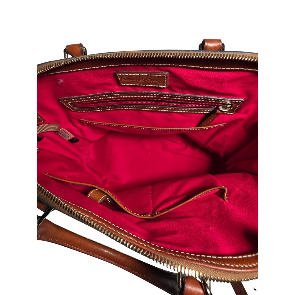 Dooney & Bourke Zip Zip Satchel‎ Navy Blue Pebbled Leather Tan Trim Dome Bag - Picture 11 of 13